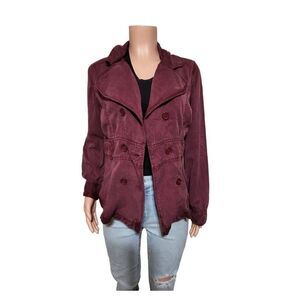 Women's long sleeve double-breasted Merlot Tencel blazer jacket M